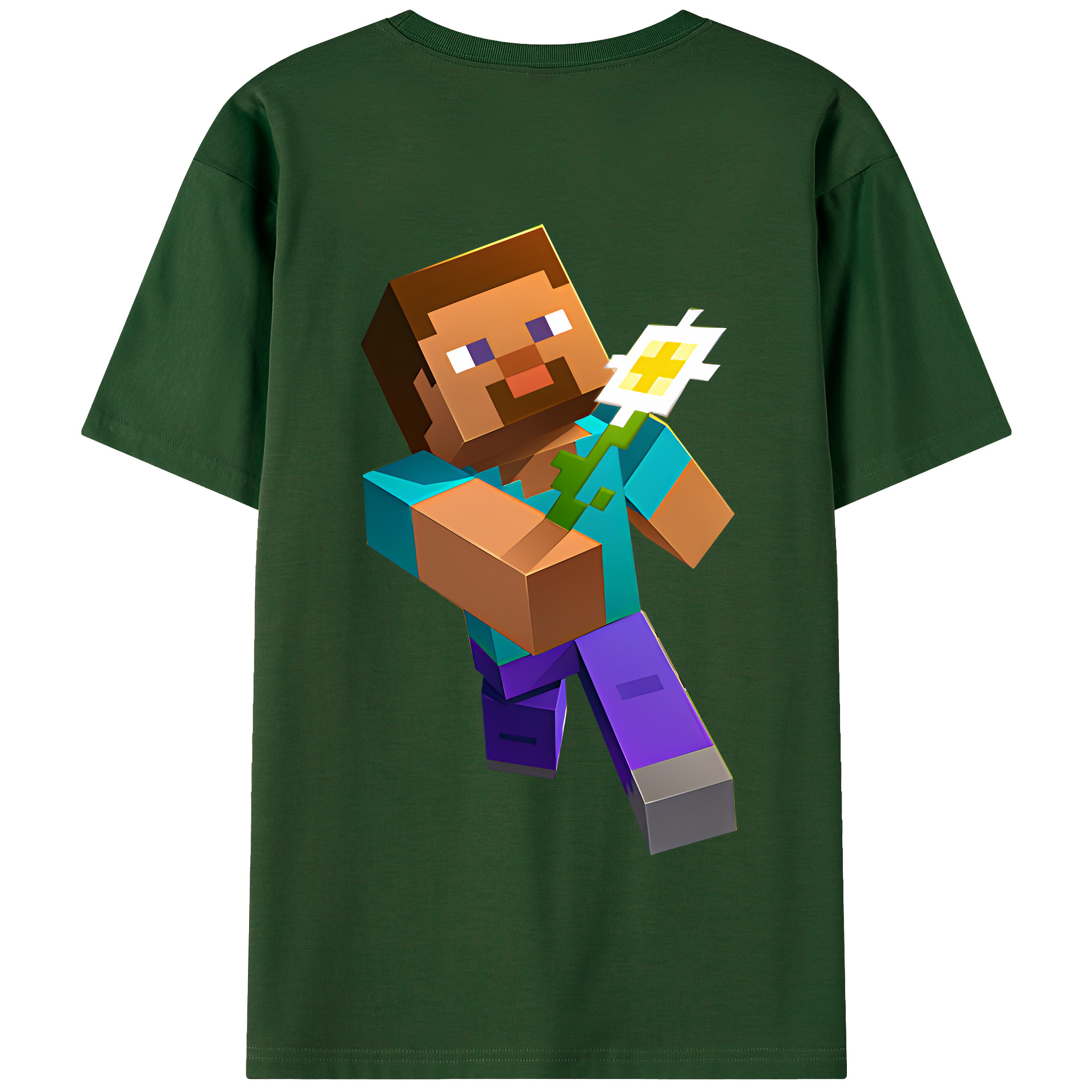 （画像用） マインクラフト ブロックの世界 Minecraft MC Block world 綿100％半袖Tシャツ（背面プリント）